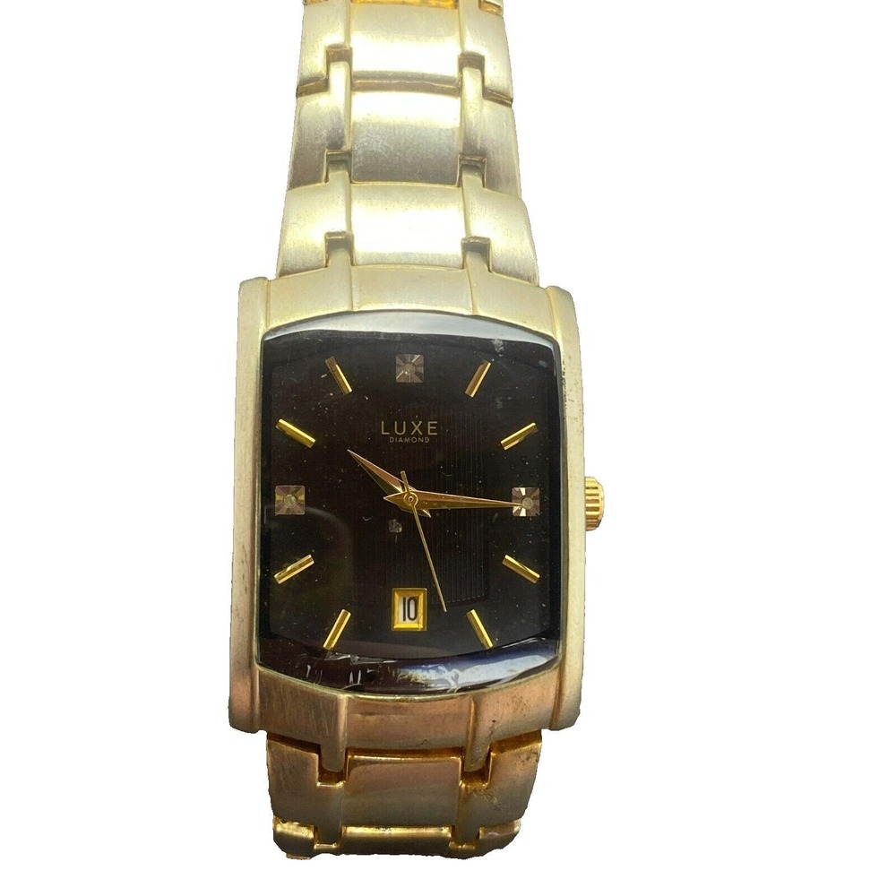 LUXE Diamond Wristwatch Mens Japan Movement Gold Plated‎ Stainless ZRT5024